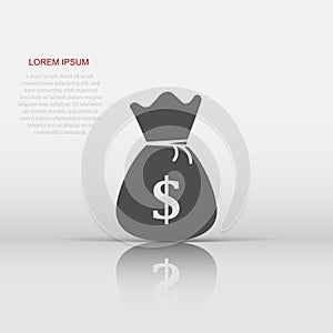 Money bag vector icon in flat style. Moneybag with dollar sign illustration on white isolated background. Money cash sack concept