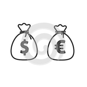 Money bag vector icon line outline style, dollar and euro currency moneybag photo