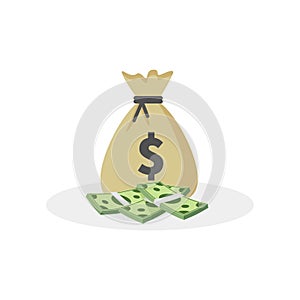 Money bag vector icon, moneybag and dollar sign isolated on white background, Vector illustration. photo