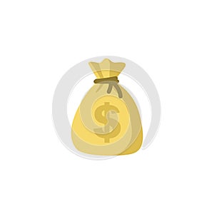 Money bag vector icon, moneybag flat simple cartoon illustration with black drawstring and dollar sign isolated on white