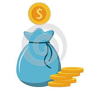 Money bag vector illustration. Pack of gold coins with dollar symbol.