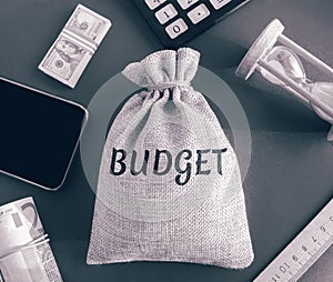 Money bag with the word Budget. Budgeting, forecasting income and optimizing expenses. Planning expenditure for new financial year