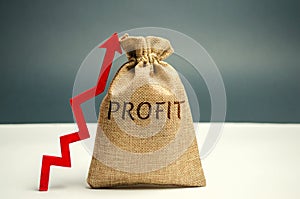 Money bag with the word Profit and an up arrow. Concept of business success, financial growth and wealth. Increase profits and