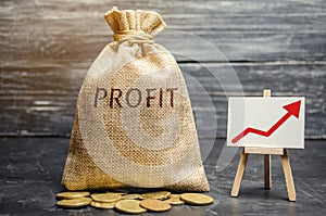 Money bag with the word Profit and an up arrow. Concept of business success, financial growth and wealth. Increase profits and