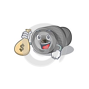 With money bag zoom lens mascot isolated with character