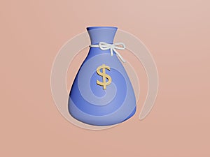 Money bags icon, money saving concept. Difference money bags on pink background. 3d render illustration