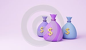 Money bags icon, money saving concept. difference money bags on purple background