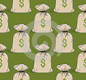Money bags seamless background, backdrop for financial business website or economical theme ads and information, vector wallpaper