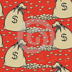 Money bags seamless pattern.Vintage background