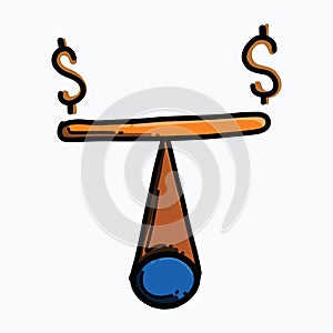 Money balance doodle color vector icon. Drawing sketch illustration hand drawn line eps10