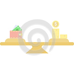 Money balance vector cash on libra weight icon