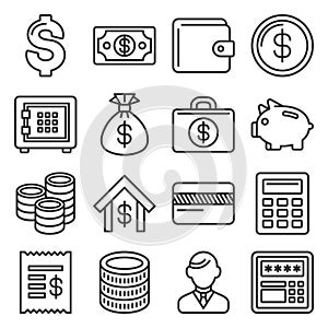 Money and Banking Icon Set. Line Style Vector
