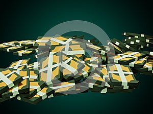 Money banknote bundles and bones piled and stacked 3D render illustration