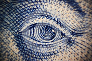 Money banknote macro closeup shot eyes of Ukraine famous people value cash exchange