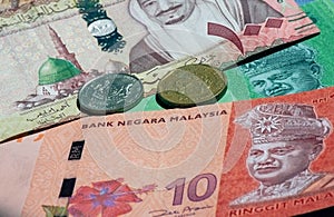 Money, Banknote of Ringgit Malaysia, Singapore dollar and Saudi Arabia Riyals for background