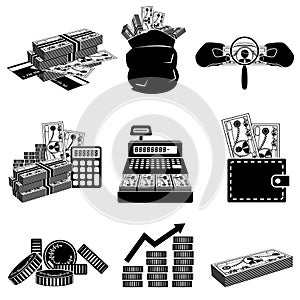 Money black and white icon set