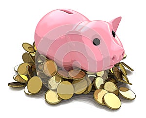 Money Box pig with gold coins