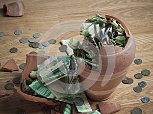 Money box with Saudi Riyal banknotes and coins 3