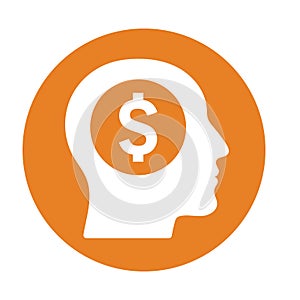 Money, brain icon. Orange color design