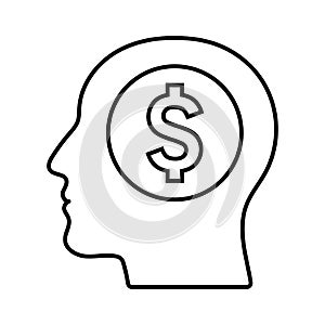 Money, brain line icon. Outline vector