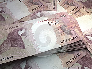 Brazilian money. Brazilian real banknotes. 10 BRL reals bills photo