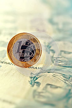 Money from brazil real coins, concept of prize, savings, great luck photo