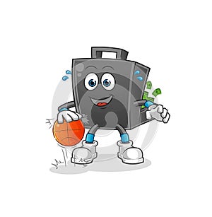 Money briefcase dribble basketball character. cartoon mascot vector