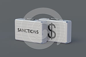 Money briefcase with inscription sanctions, dollar symbol