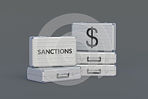 Money briefcase with inscription sanctions, dollar symbol