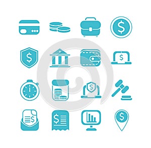 Money business finance icons set color silhouette