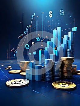 money business graph finance chart diagram on economy 3d coin background