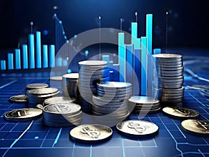 money business graph finance chart diagram on economy 3d coin background