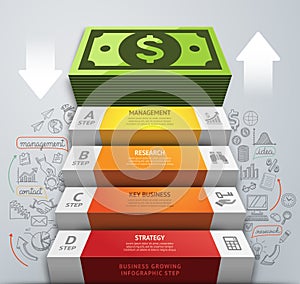 Money business staircase conceptual infographics.