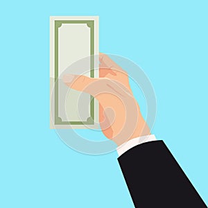 Money on Businessman hand, bill, bank note. Businessman giving a cache. Vector illustration in carton style isolated