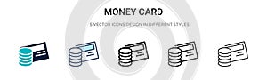 Money card icon in filled, thin line, outline and stroke style. Vector illustration of two colored and black money card vector