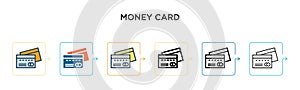 Money card vector icon in 6 different modern styles. Black, two colored money card icons designed in filled, outline, line and