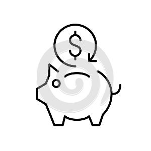 Money cash back. Bonus program. Returns on buying good. Dollar sign and piggy bank. Pixel perfect, editable stroke