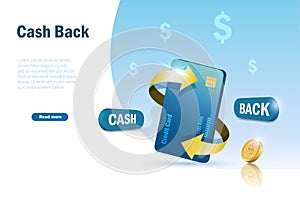 Money cash back from credit card spending. Financial promotion for commercial campaign, digital marketing on web banner, template