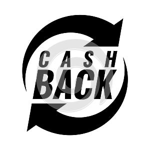 Money cash back icon. Black and white emblem.