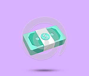 Money and cash bundle 3d icon. Dollar and bucks bundle stack symbol. Stack of US Dollar notes in green color. packs of paper money