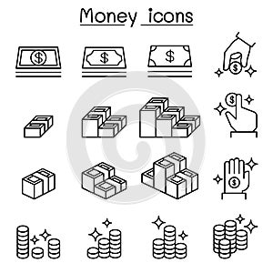 Money , Cash, Coin , Currency icon set in thin line style