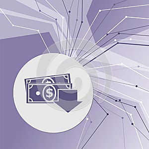 Money cash icon on purple abstract modern background. The lines in all directions. With room for your advertising.