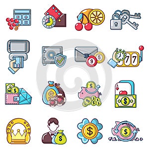 Money casino icons set, cartoon style