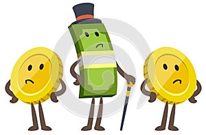 Money Character Capitalist in a top hat with a cane. Coin Characters