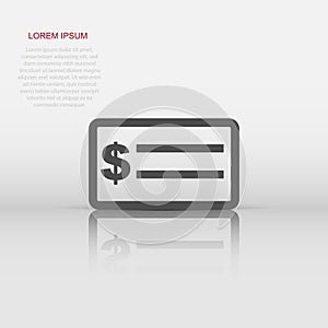 Money check icon in flat style. Bank checkbook illustration pictogram. Checkbook sign business concept