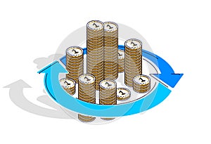 Money circulation, return on investment, currency exchange, cash