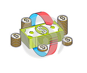 Money circulation, return on investment, currency exchange, cash back, money refund, concepts can be used. Vector illustration of