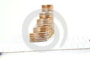 Money or coin graph or money growing or saving concept on white background