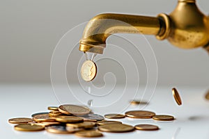 Money coins fall from the pipeline, water supply charges photo