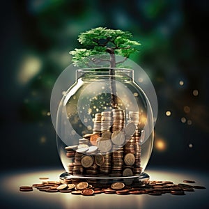 money coins and showing money growth concept ,financial concept and saving money , investment savings ,Planning savings for the